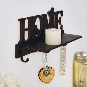 Mensola da parete rustica in legno HOME con ganci appendichiavi in metallo per ingresso