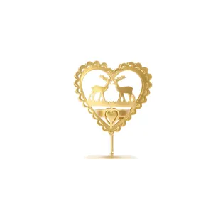 Candelabro de hierro dorado en forma de corazón con ciervos para decoración de bodas retro