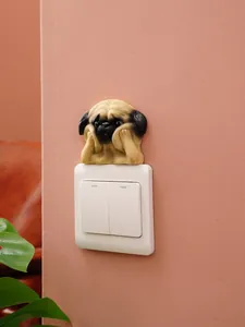 Cute resin pug dog 3D light switch sticker decorative wall decal for home nursery room