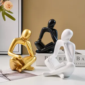 Modern abstract thinker statues reading books set of 3 for home office desk decor
