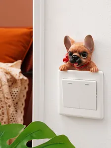 Adorable French Bulldog 3D resin wall switch sticker for cozy home decoration detail shot