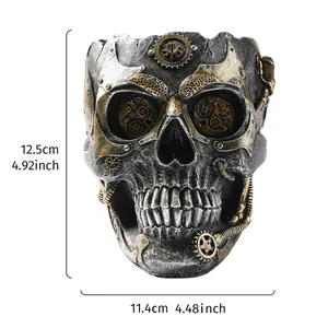 Steampunk Totenkopf Blumentopf aus Harz Maße: 12,5 cm Höhe und 11,4 cm Breite für Sukkulenten