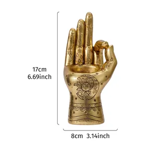 Vintage mystical palm resin candle holder with sun and moon engravings 17cm