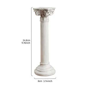 Vista detallada con dimensiones de un pilar de resina de columna romana blanca retro