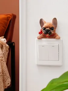 Detailed 3D French Bulldog resin wall sticker for cute home light switch decoration