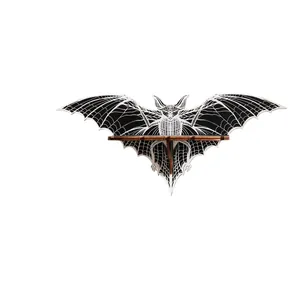 Decorative gothic bat-shaped wooden wall shelf with intricate white patterns for Halloween decor