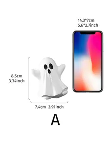 Vue détaillée des dimensions de la figurine fantôme blanc en résine Halloween
