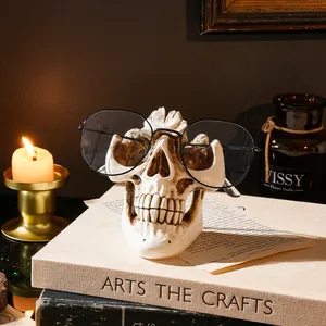 Resin Totenkopf Brillenhalter Gotischer Skelettkopf Brillenständer Gruselige Heimdeko Schreibtisch Deko Halloween Party Geschenk