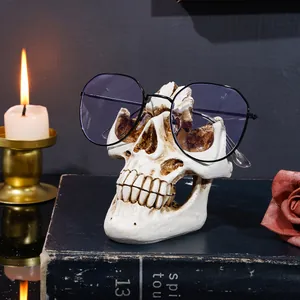 Gothic Totenkopf Brillenhalter aus Harz für Halloween Schreibtisch Deko Aufbewahrung