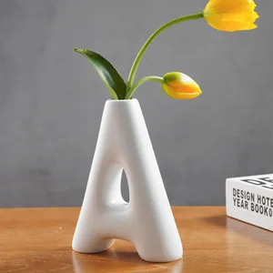 Minimalist white resin A-shaped vase for modern home decor desktop flower arrangement