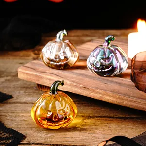Set of 3 exquisite glass pumpkin ornaments with Jack-o'-lantern faces for Halloween decor