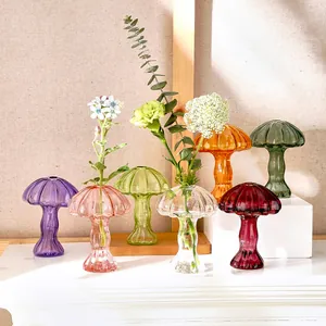 Florero de Vidrio Hidropónico de Seta Estilo Nórdico Moderno Textura Nervada Florero de Vidrio de Color Transparente Adorno de Escritorio Creativo para Hogar