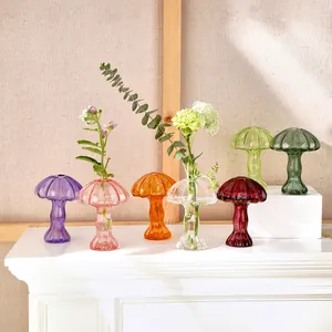 Juego de jarrones de vidrio coloridos creativos con forma de hongo para plantas del hogar