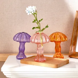 Jarrones hidropónicos creativos de vidrio con forma de hongo para decoración de escritorio