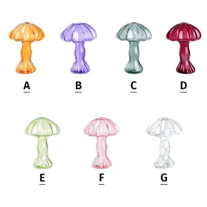 Siete jarrones de vidrio de colores con forma de hongo para hidroponía y hogar