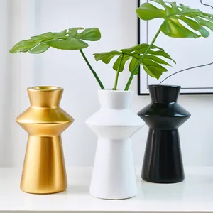 Nordic Modern Lighthouse Shape Resin Decorative Vase Creative Geometric Home Decor Office Desktop Ornament Gift Black White Gold