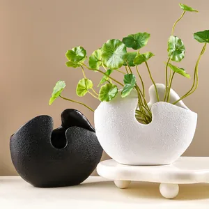 Moderne Minimalistische Halfronde Hars Vaas Steen Textuur Matte Bloempot Goud Zilver Folie Huis Kantoor Tafel Decoratie