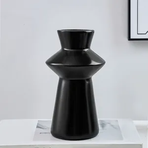 Nordic minimalist black lighthouse shaped resin vase for modern creative home decor
