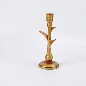 Vintage gold coconut tree candle holder with hammered texture for wedding decor