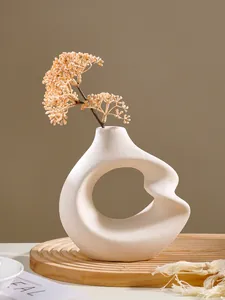 Artistic Nordic abstract resin vase featuring a matte finish and a circular cutout detail