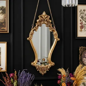 Ornate vintage European style golden carved wall mirror for luxury home decoration