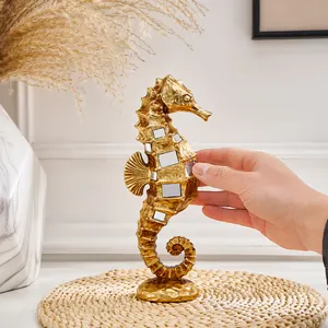 Modern luxury golden seahorse resin figurine for sophisticated home desktop decoration