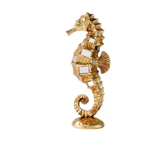 Modern luxury golden resin seahorse figurine ornament for elegant home table decor