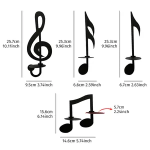 Detailed dimension diagram for black iron musical note wall-mounted candle holders