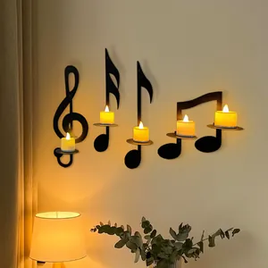 Ambient black iron musical note wall candle holder set for music room wall decor