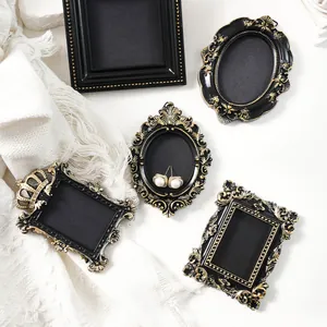 Vintage European style mini black and gold decorative magnetic photo frame set for wall DIY