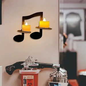 Decorative black iron double musical note wall-mounted candle holder for home ambiance