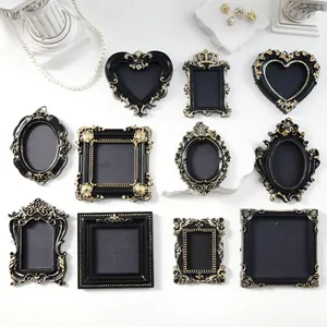 Vintage European mini photo frame magnets set in black and gold for DIY wall decor