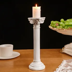 Portavelas de resina con columna romana blanca vintage para decoración de bodas