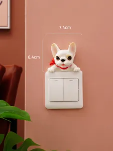 Resin French Bulldog puppy light switch sticker decoration with 7.4cm and 6.4cm dimensions