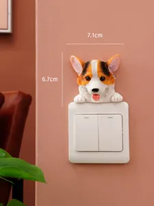 Detail macro view of cute Corgi dog resin light switch sticker with 7.1cm and 6.7cm dimensions.