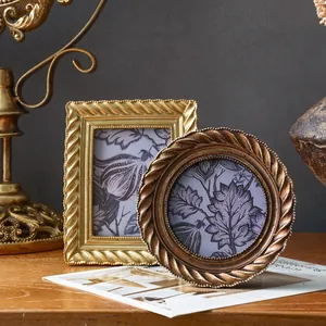 Europäischer Vintage Gold Spiral Textur Fotorahmen Harz Dekorativer Bildrahmen Für Schreibtisch Dekoration Ornament