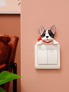 Cute French Bulldog resin light switch sticker wall decoration for home interior.