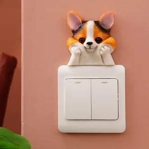 Adorable resin Corgi dog wall sticker decoration peering over a light switch