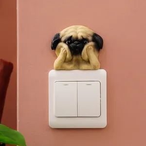 Cute pug dog resin switch sticker for home wall decoration and nursery room decor