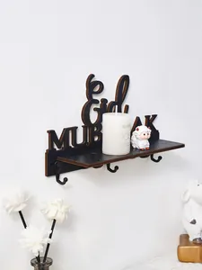 Étagère murale en bois Eid Mubarak avec crochets, décorée d'une bougie et d'un mouton