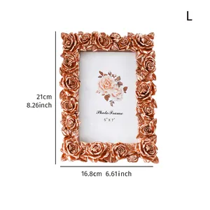 Detailed dimensions of a vintage bronze 3D rose carved resin photo frame