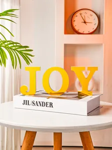 Modern yellow mirror finish JOY letter ornament for stylish home tabletop decoration