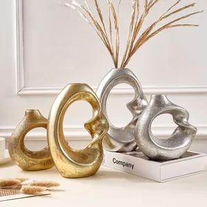 Nordic Abstract Spiral Resin Vase Modern Art Sculpture Ornament For Living Room Desktop Gold Silver White Matte Beige Vases
