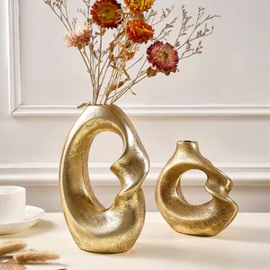 Nordic gold spiral resin vases for abstract home decor and flower arrangement