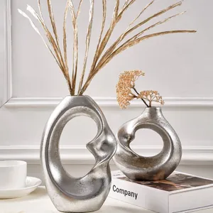 Modern Nordic abstract silver spiral resin vases set for minimalist home decor
