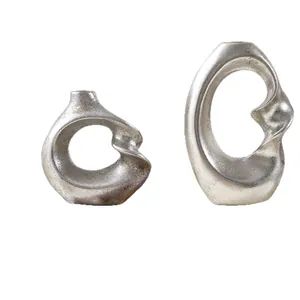 Set of 2 modern Nordic silver abstract resin vases for home decor centerpieces