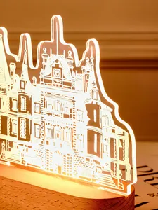Nahaufnahme der gravierten Schlossdetails auf einem leuchtenden 3D-Acryl-Nachtlicht
