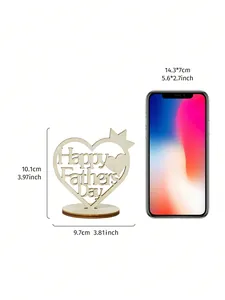 Wooden Father's Day heart ornament with dimensions and phone for size comparison
