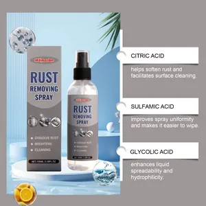Detailed view of Hikmario rust removing spray showing ingredients like citric acid