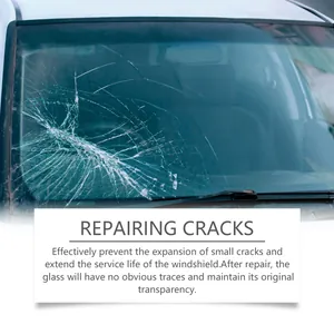 Close-up of cracked car windshield showing repair needs and transparency effect
